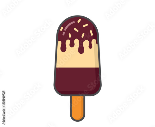 Sweet chocolate ice cream with creamy and sprinkles. Cold dessert and summer food. Isolated vector image