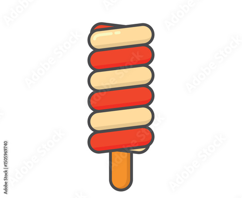 Spiral red white ice cream. Cold dessert and summer food. Isolated vector image