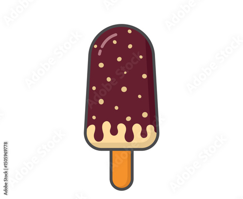 Ice cream with chocolate creamy and sprinkles. Cold dessert and summer food. Isolated vector image
