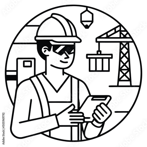 construction worker with helmet and tools