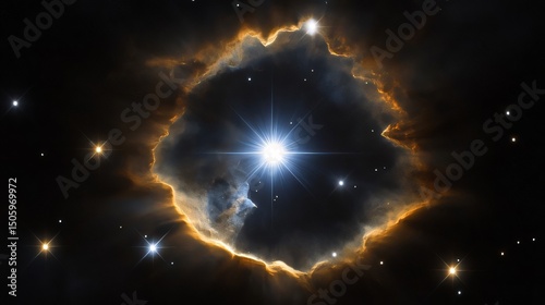Exploring Nebula Ring with Star Cluster in Deep Space Background