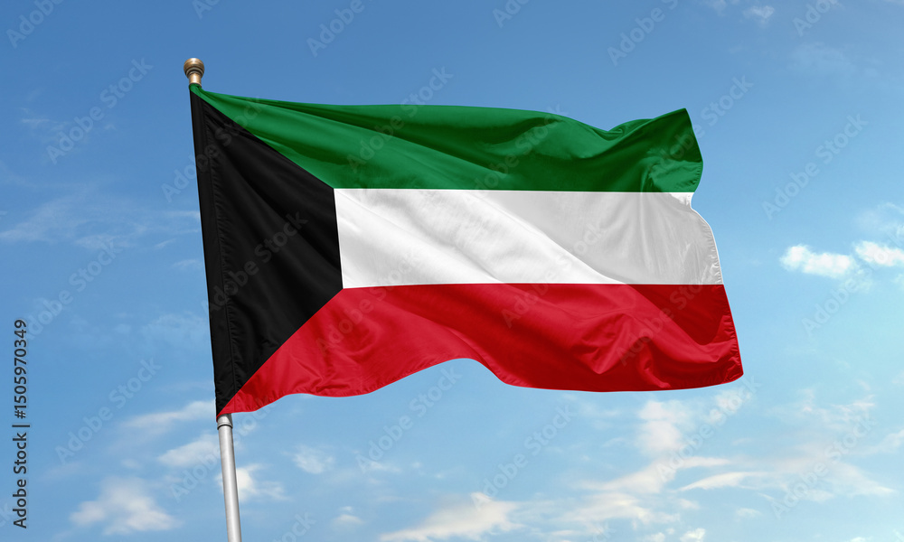 Obraz premium Flag of Kuwait waving in clear sky