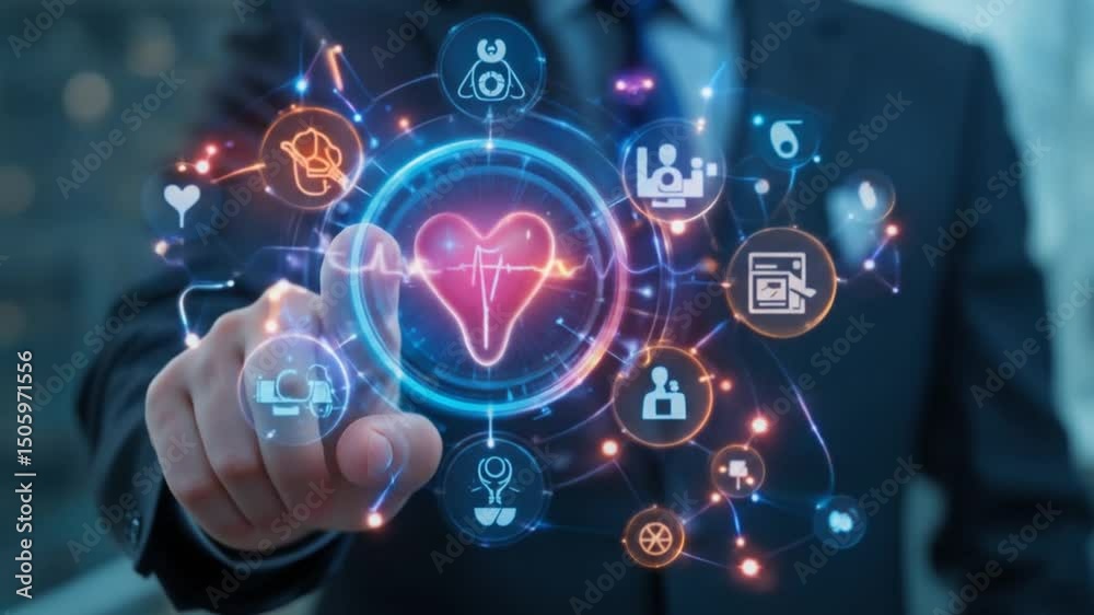 Click the business hand to health icon for medical health care. 4k video 
