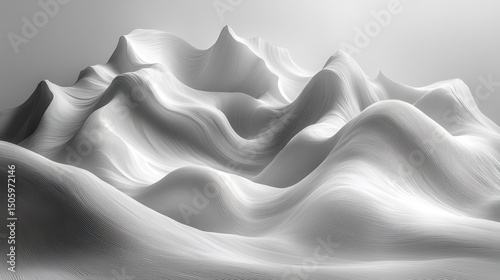 Abstract White Waves in Mountainous Landscape with Soft Curves