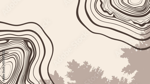 Abstract line art landscape with layered contour design in beige  