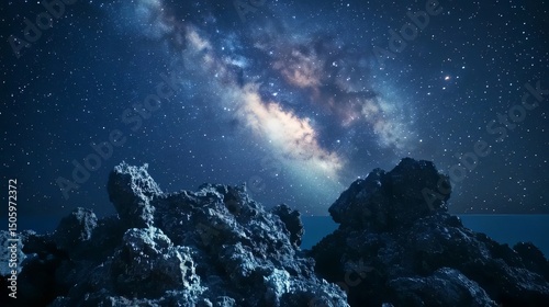 Exploring Milky Way Over Rocky Coastline Under a Starry Night Sky