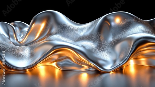 Shiny Metallic Fabric Ripple with Warm Light Reflection Art Scene
