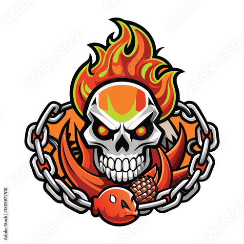 13 Vactor mascot skull with fire cat mascot skull cat with fotbol Grim Reaper with a scythe in fire. mascot outline silhouette