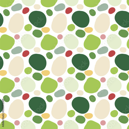 Organic Pebble Seamless Pattern in Fresh Green Earthy Tones on White. Endless polka dot all over print
