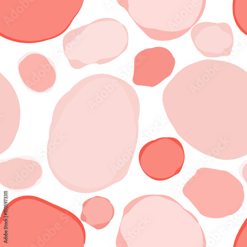 Seamless Pink Pebble Pattern with Abstract Stones on White Minimal Background