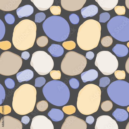 Seamless Abstract Pebble Pattern with Pastel Stones on Dark Background