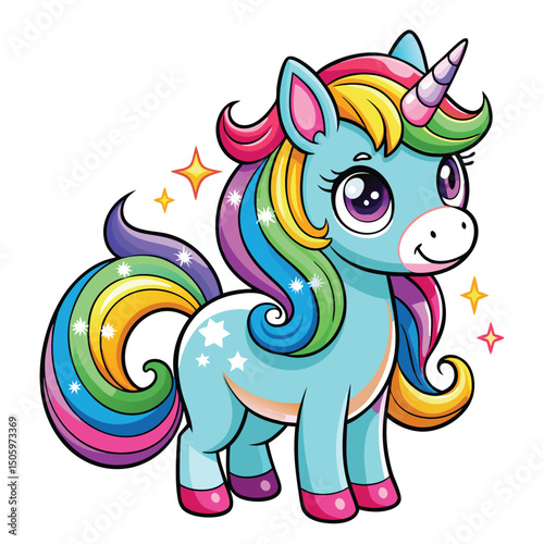Colorful Unicorn with Glitter Effects and Dreamy Eyes
