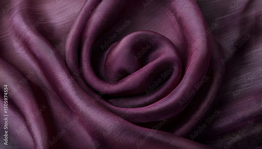 Fototapeta premium Dark red silk fabric draped, textured background, luxurious design, textile industry