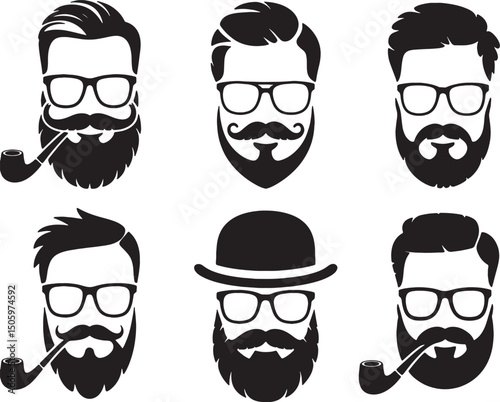 Hipster men icons set black and white