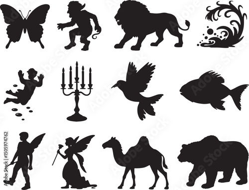 Mythological creatures and symbolic silhouettes collection