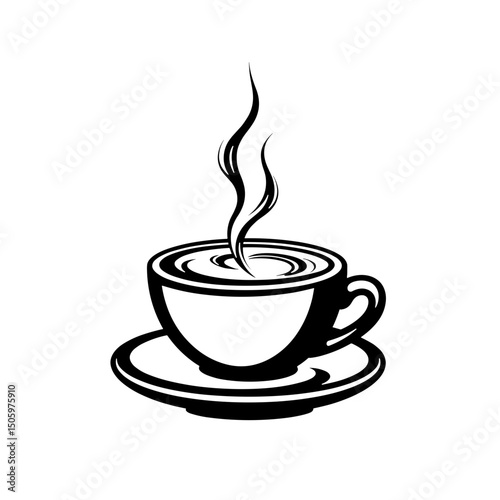 Elegant espresso cup with steam on white background, minimal art