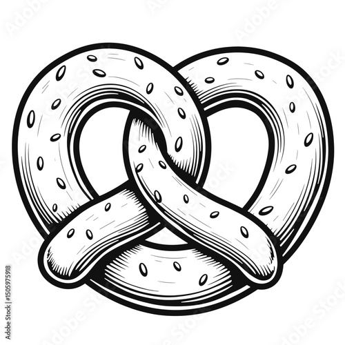 Delightful soft pretzel with coarse salt, minimalist line art