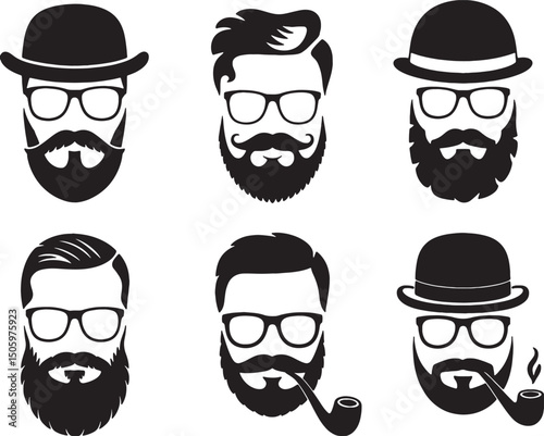 Hipster men icons set black and white