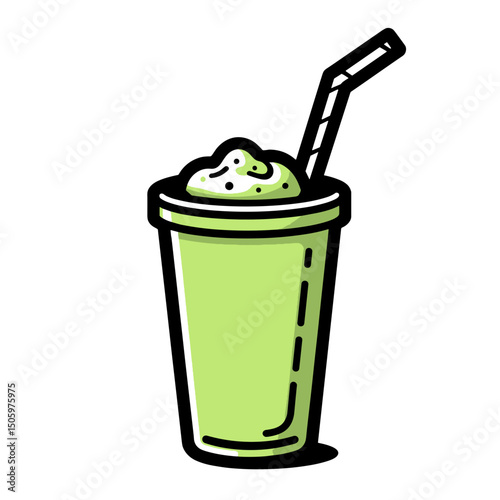 Fresh green smoothie in cup with straw on white background, healthy lifestyle