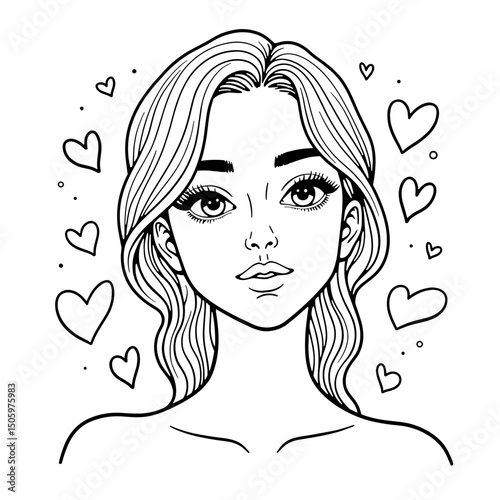 Girl journaling with heart doodles, expressing creativity