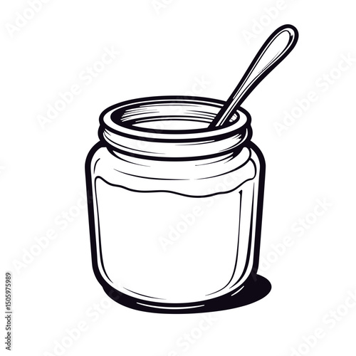 Coconut oil jar with spoon on white background, health concept