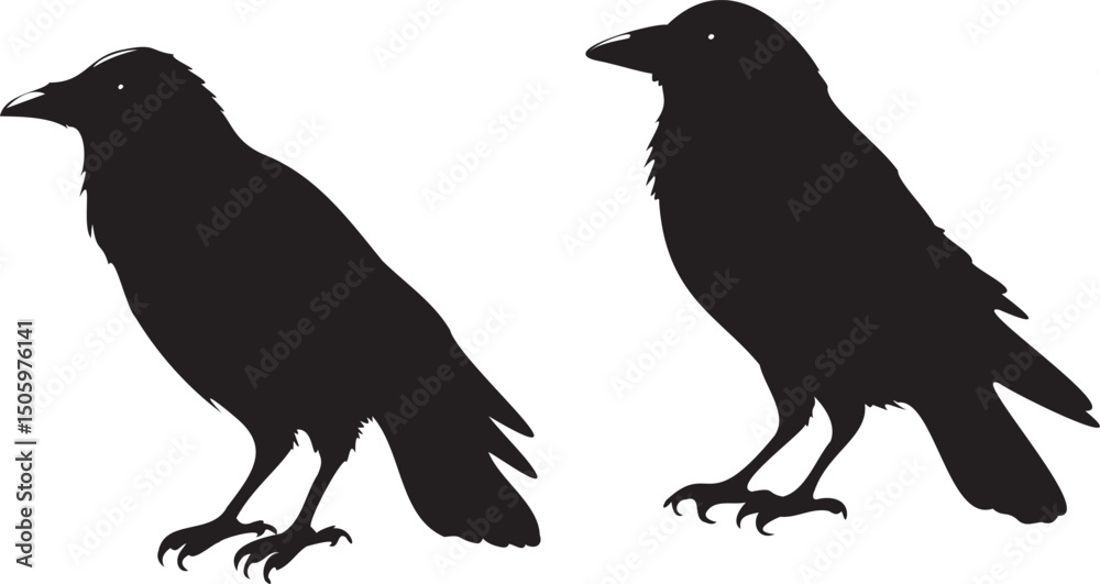 Fototapeta premium Black crow birds silhouette vector crow sitting
