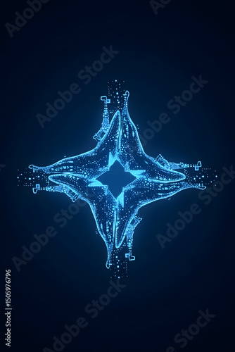 Radiant Blue Luminescence: An abstract digital depiction of a glowing star-like formation radiating energy against a deep, mysterious background. A celebration of technological artistry