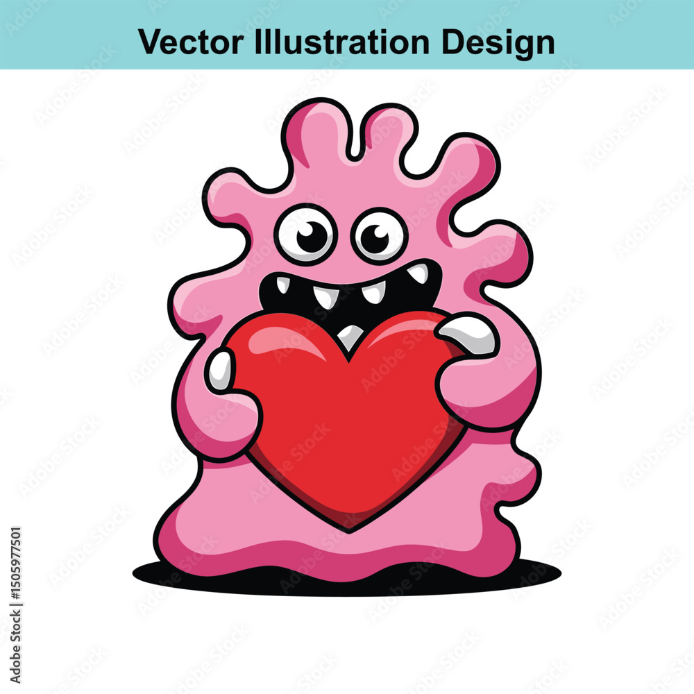 Pink Monster Holding a Heart Illustration for Valentine s Day or Love Theme Pink Monster Holding a Heart Illustration for Valentine s Day or Love Theme