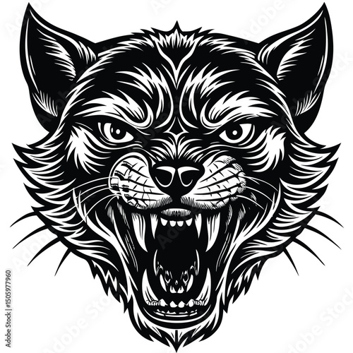 Ferocious feline head graphic