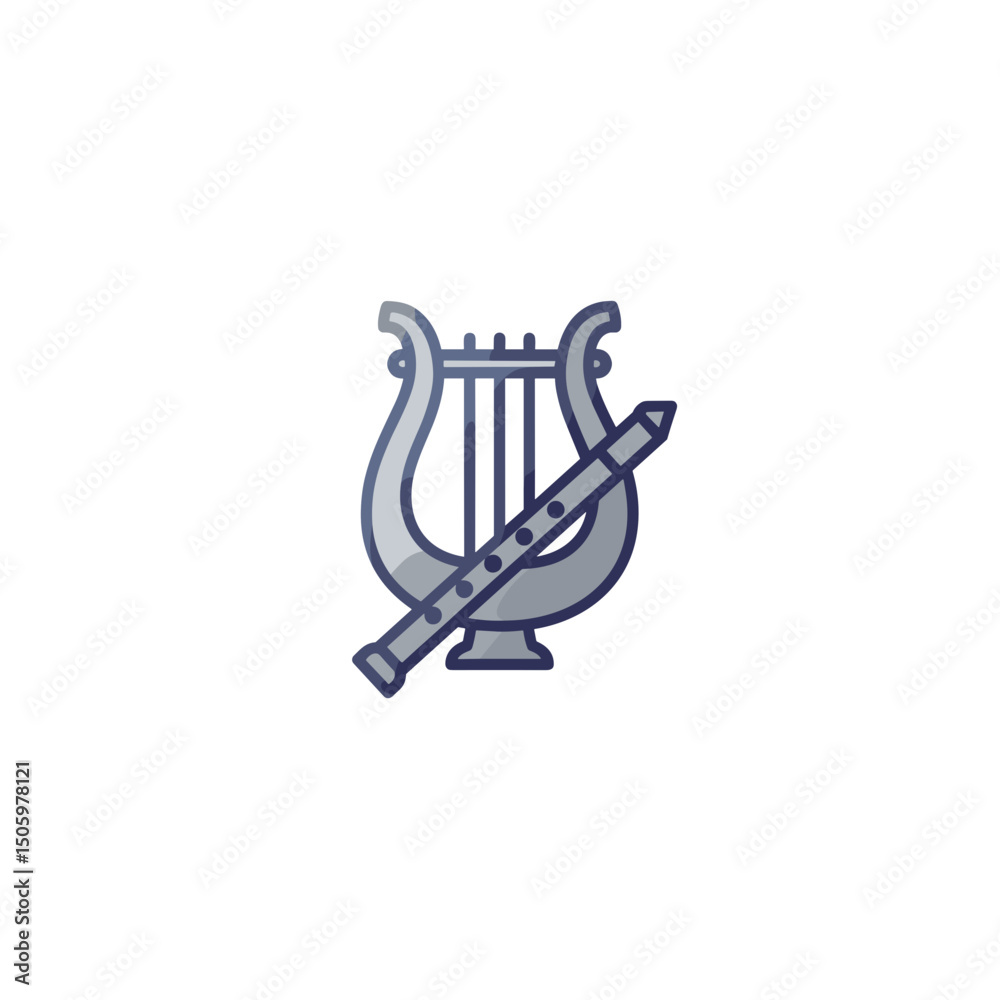 Musical instruments illustration of harp and flute. Minimalistic vector icon, linear gradient. Flat modern design for interfaces and web design on history and culture theme. Musical instruments illustration of harp and flute. Minimalistic vector icon, linear gradient. Flat modern design for interfaces and web design on history and culture theme.