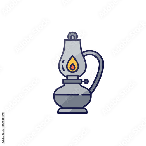 Classic oil lantern illustration with flame and vintage design. Minimalistic vector icon, linear gradient. Flat modern design for interfaces and web design on history and culture theme. 