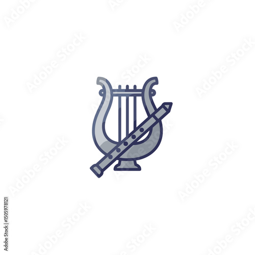 Musical instruments illustration of harp and flute. Minimalistic vector icon, linear gradient. Flat modern design for interfaces and web design on history and culture theme.