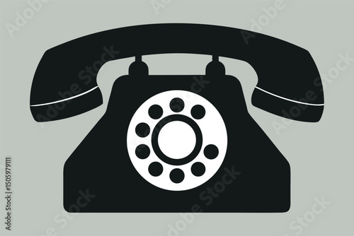 Classic retro rotary phone on a black background and wooden table, an antique icon of vintage communication