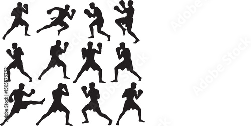 Muay thai fighter silhouettes action poses