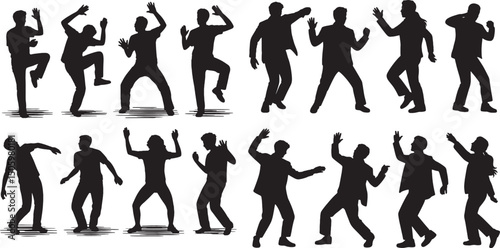 Silhouettes of people dancing and moving dynamically