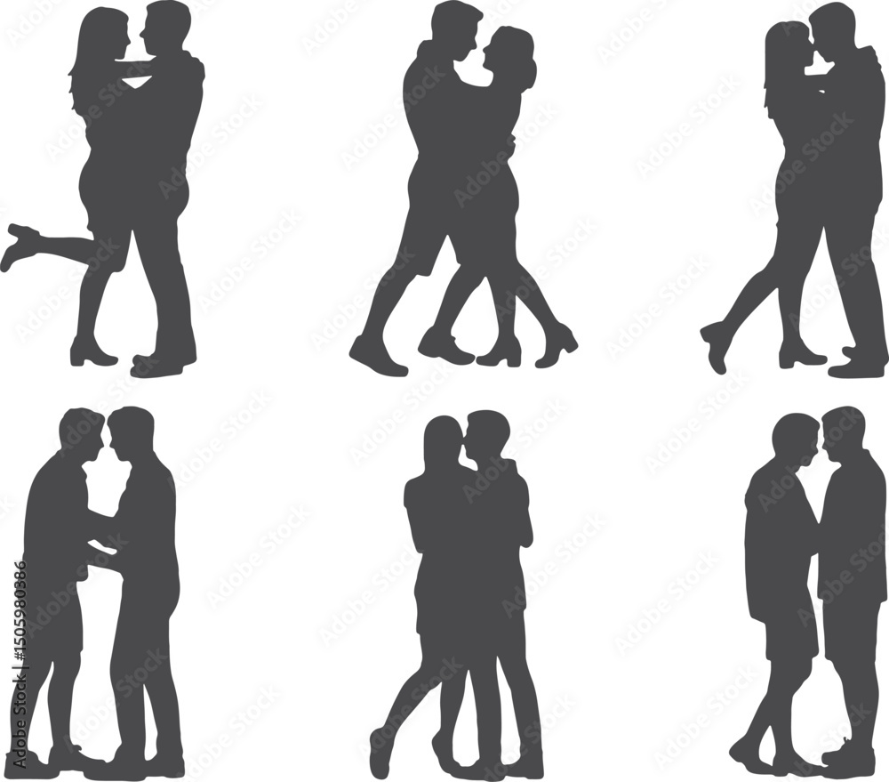 Fototapeta premium Romantic couple silhouettes collection diverse poses