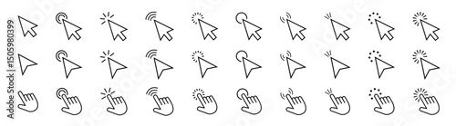 Pointer cursor сomputer mouse icon.Cursors icons click set. Clicking cursor, pointing hand clicks icons.