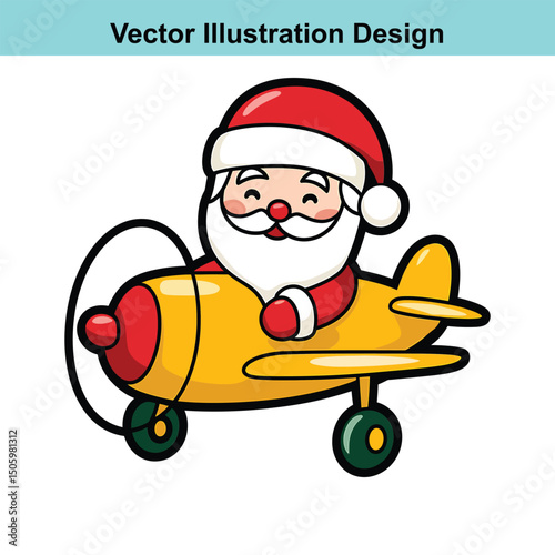 Cartoon Santa Claus Flying a Yellow Airplane on a Christmas Delivery Mission
