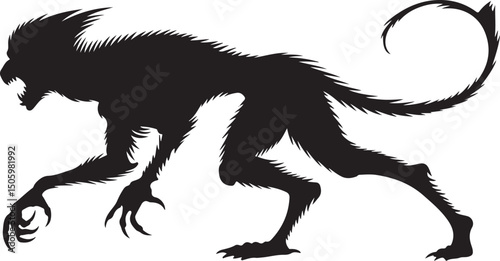 Silhouette of a Ferocious Hairy Monster with Claws