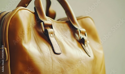 Leather Bag with white background, duffel bag travel case leather holdall valise fashion modern carry handle. Safety Brown female leather bag isolated on white background. Generative Ai