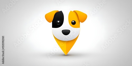 A playful and modern illustration of a dog as a pin icon, symbolizing pet care services and locations. This cute design captivates with its vibrant colors and friendly expression.