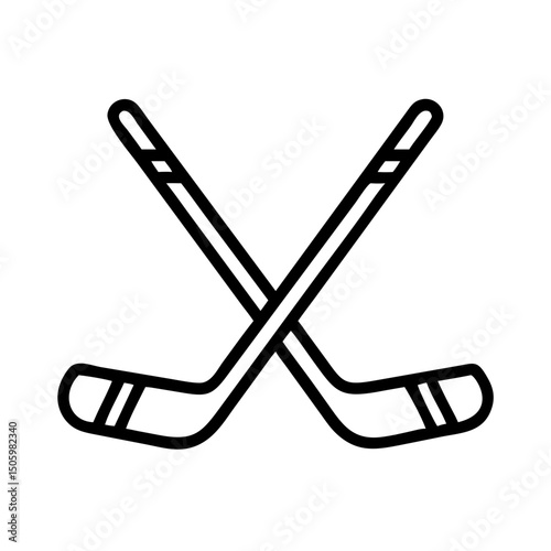 Crossed Hockey Sticks Outline – Ice Hockey and Sports Equipment Icon for Team and Game Design