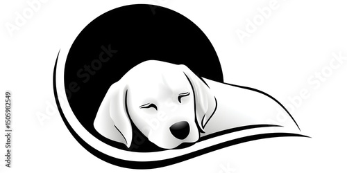 A serene and minimalist illustration of a sleeping white dog, conveying a sense of calm and tranquility, perfect for animal lovers and pet-themed projects.