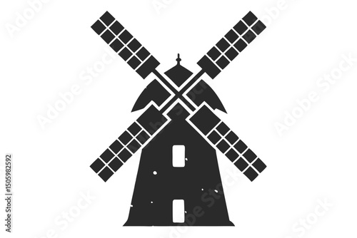 Old Dutch windmill silhouette against a blue sky, an iconic rural landscape of traditional power and agriculture