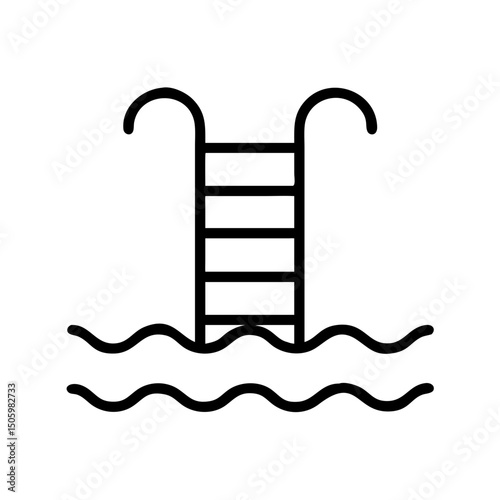 Pool Ladder Outline – Swimming Pool Access Icon for Summer, Resort, and Recreation Design