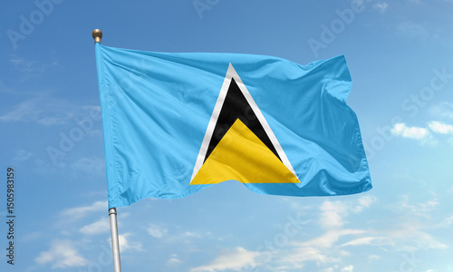 Saint Lucia national flag with triangle symbol photo