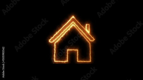 Abstract house fire icon animation. 4K motion videos