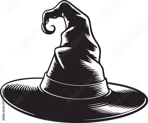 Black silhouette of halloween witch hat. Vector illustration