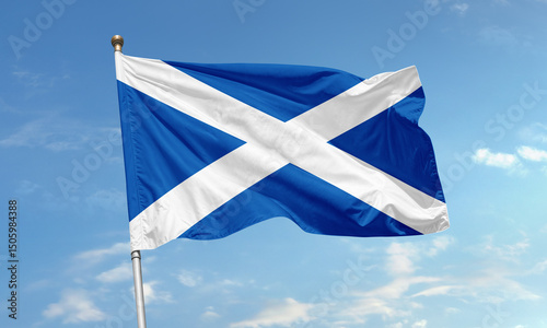 Fényképezés Scottish flag with white Saint Andrew's cross on blue background