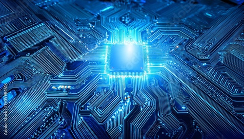 vibrant abstract digital circuit board design with blue lines and light